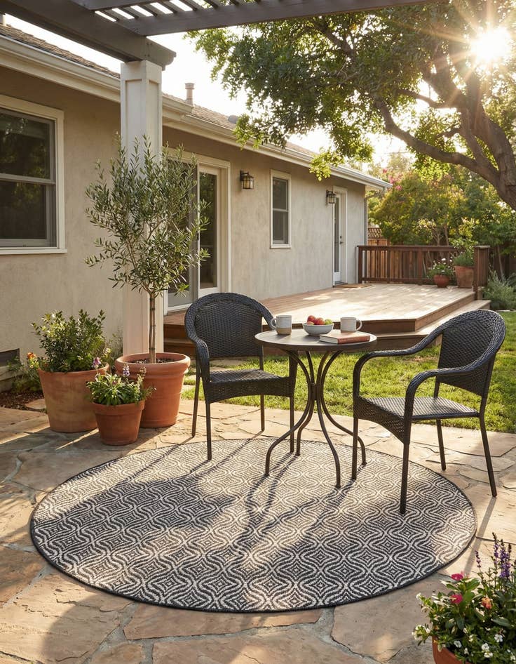 Detail image of 5' 3 x 5' 3 Washable Lattice Indoor / Outdoor Round Rug