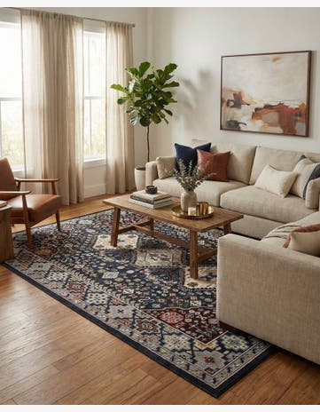 Navy Blue Kamala Washable Rug