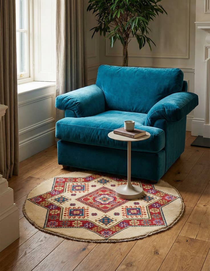 Detail image of 3' 3 x 3' 4 Hand Knotted Kazak Round Rug