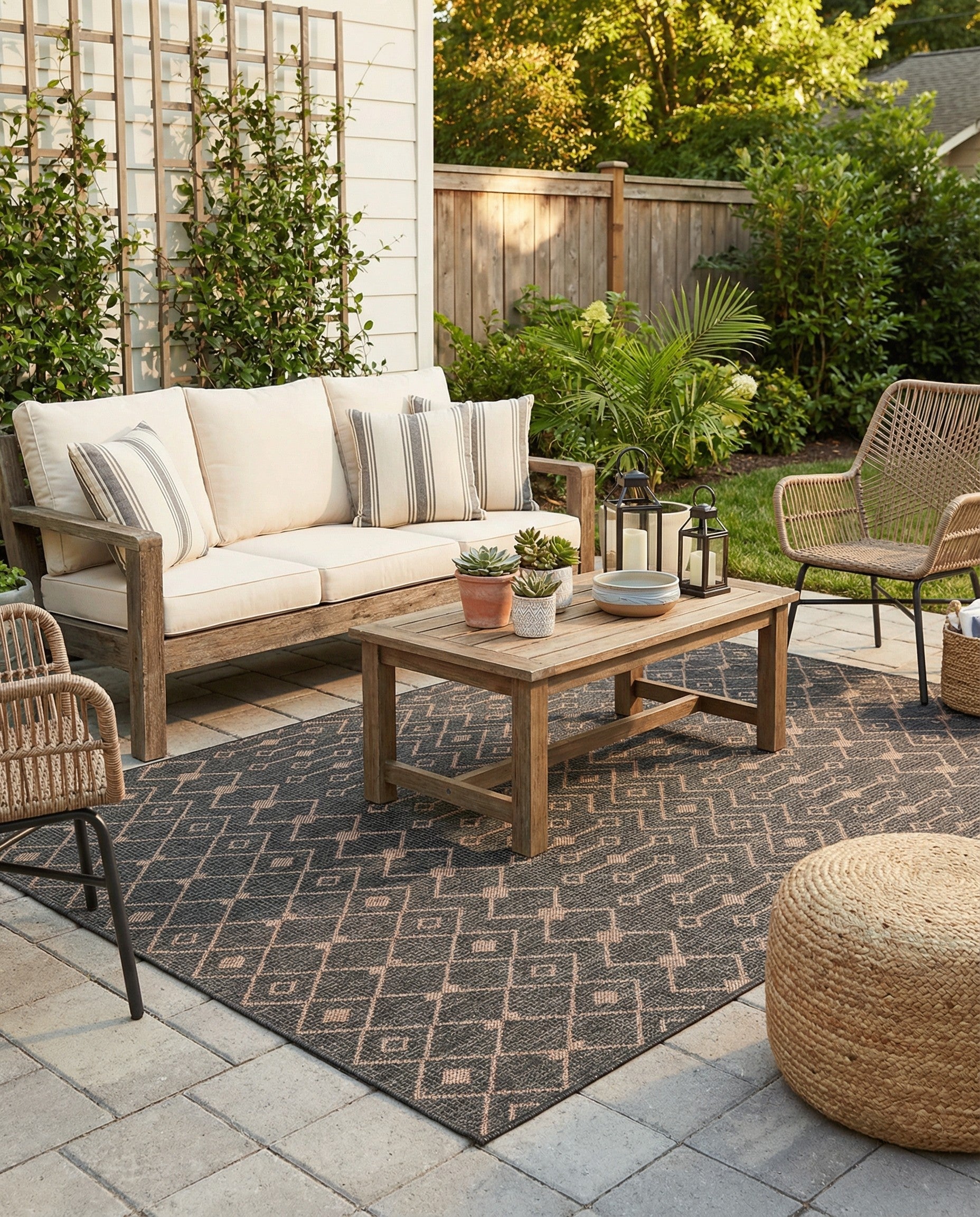 5' 3 x 7'  Washable Trellis Indoor / Outdoor Rug