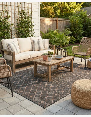 Charcoal Gray Easy-Clean Trellis Indoor / Outdoor Rug