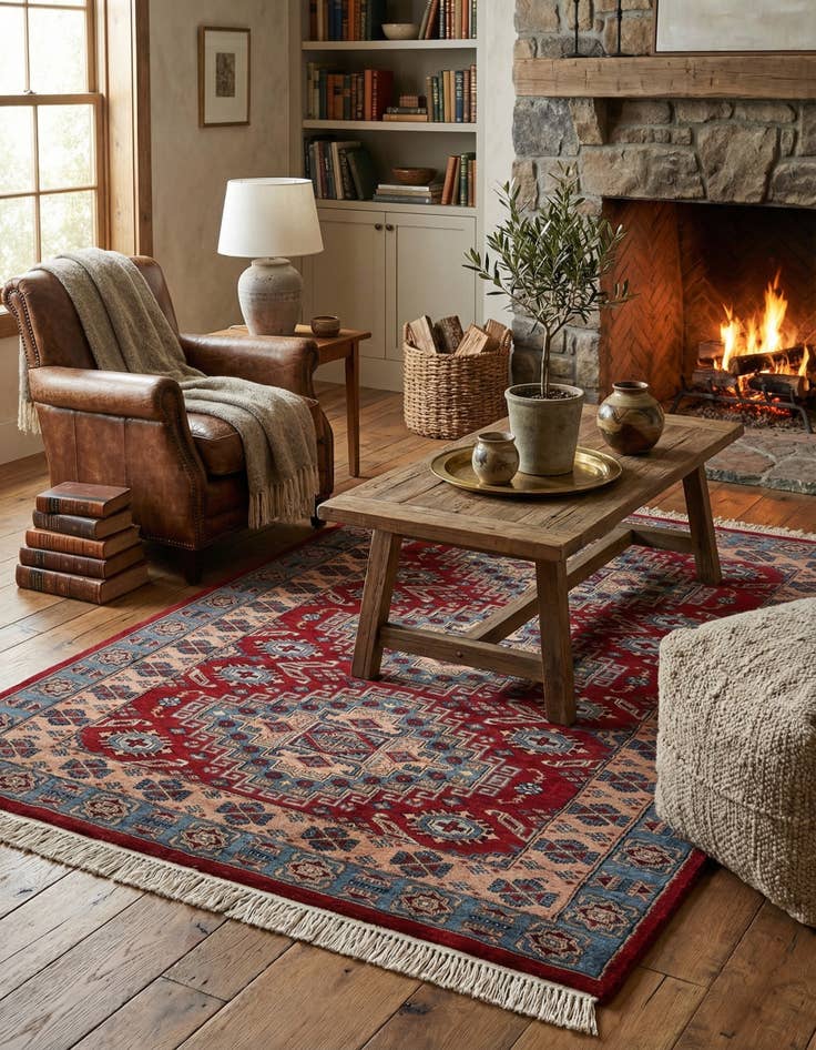 Detail image of 4' 2 x 5' 8 Hand Knotted Kazak Oriental Wool Rug