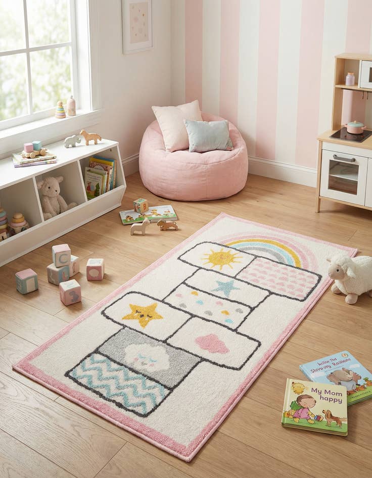 Detail image of 2' 2 x 4' Hopscotch Whimsy Kids Runner Rug