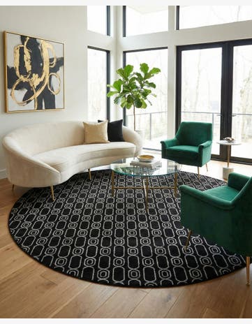 Black and Silver Vogue Geo Round Rug