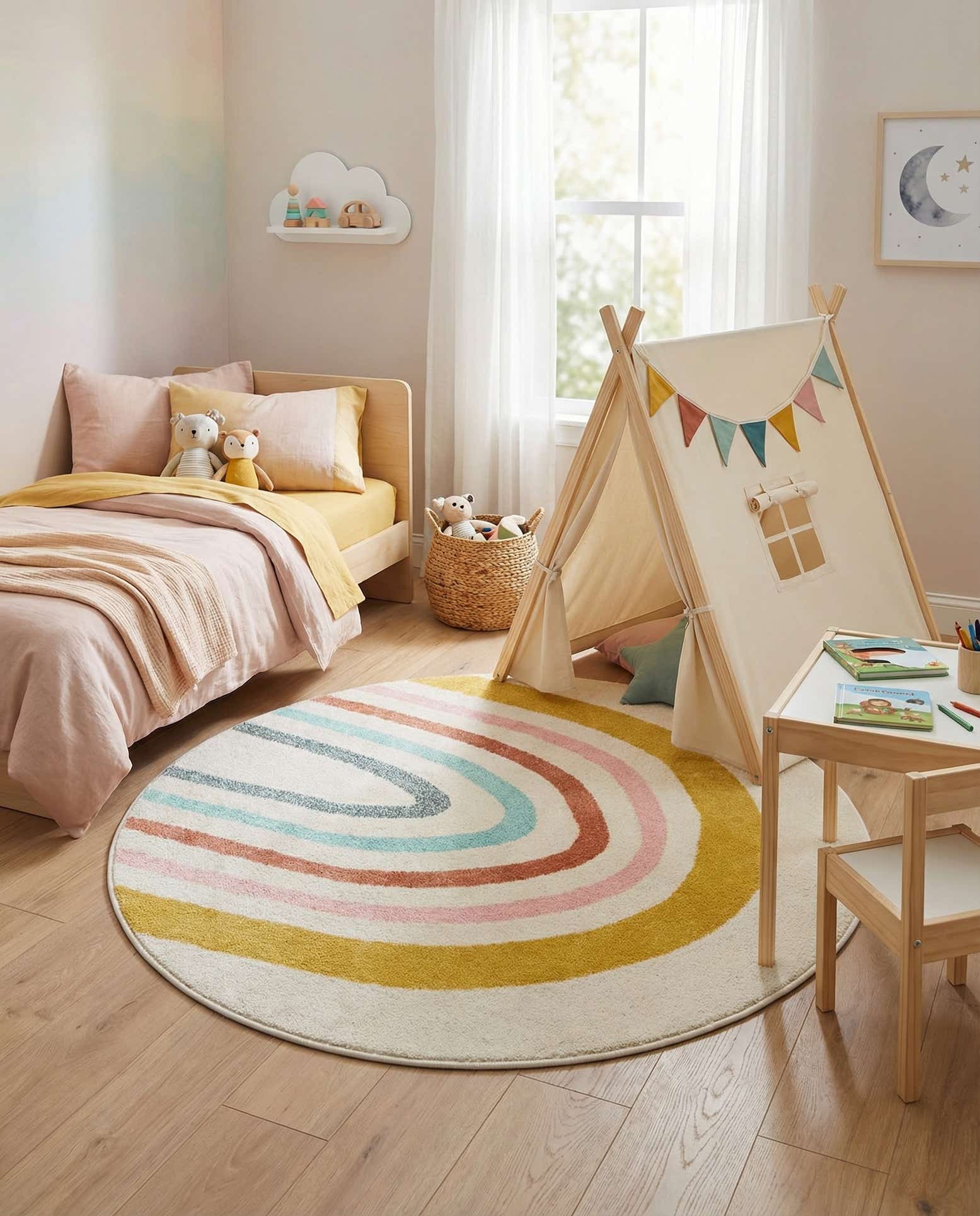 4' 1 x 4' 1 Rainbow Whimsy Kids Round Rug