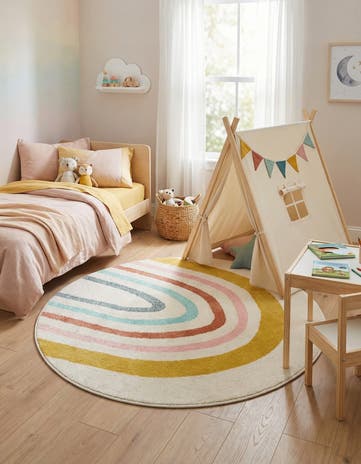 4' 1 x 4' 1 Rainbow Whimsy Kids Round Rug