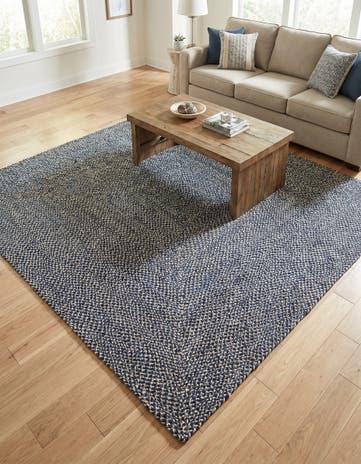 Navy Blue Handmade Tweed Braided Jute Square Rug