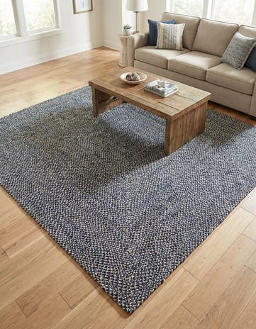 Navy Blue Handmade Tweed Braided Jute Square Rug
