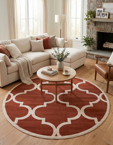 Rust Red Lattice Round Rug