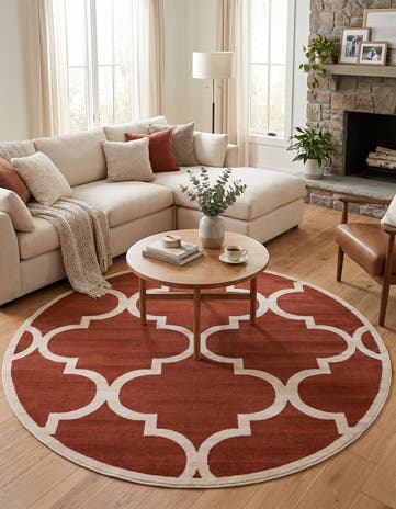 Rust Red Lattice Round Rug