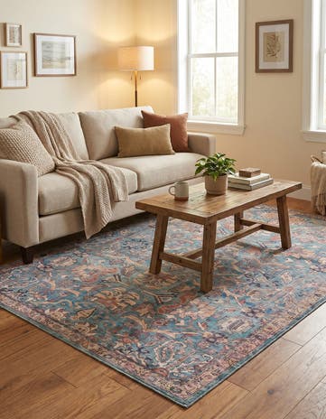 Blue Washable Nostalgia Rug