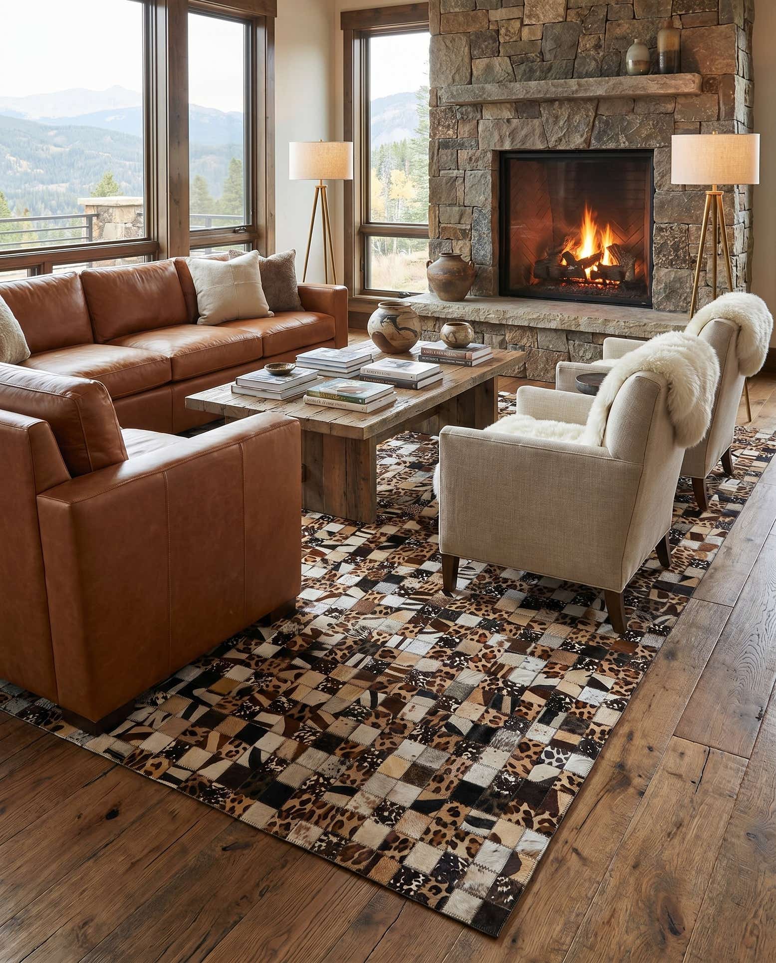 5' 1 x 8' 1 Cowhide Leather Rug
