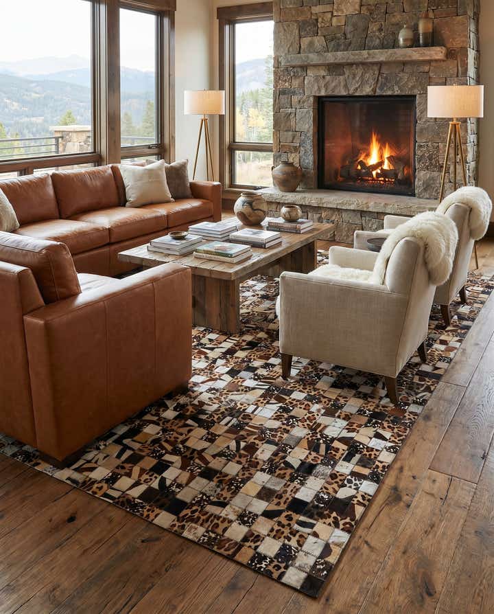 5' 1 x 8' 1 Cowhide Leather Rug