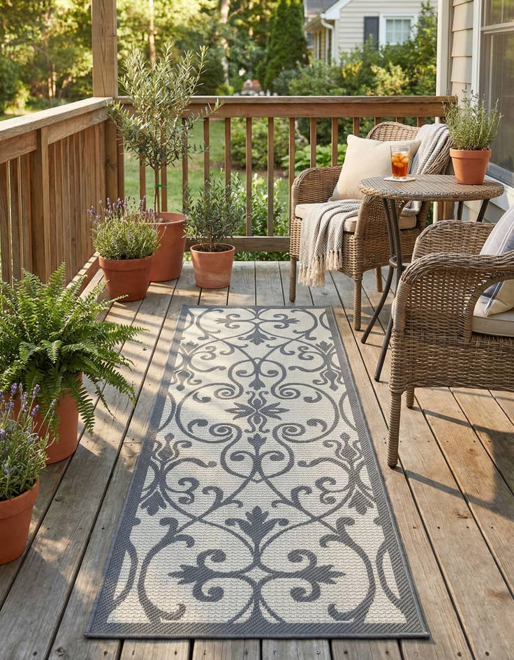 Detail image of 2' 2 x 6' Easy-Clean Botanical Indoor / Outdoor Runner Rug