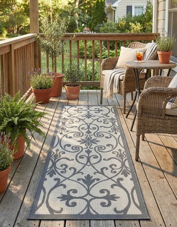 Gray Easy-Clean Botanical Indoor / Outdoor Runner Rug