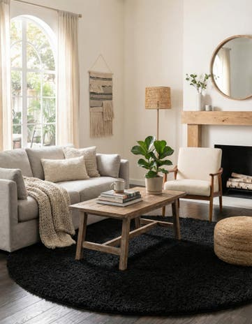 Black Everyday Shag Round Rug