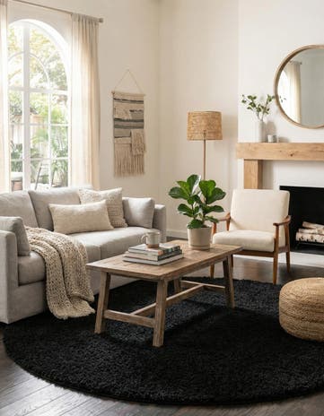 Black Everyday Shag Round Rug