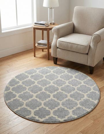 Light Gray Lattice Round Rug