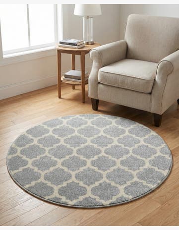 Light Gray Lattice Round Rug