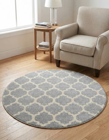 Light Gray Lattice Round Rug