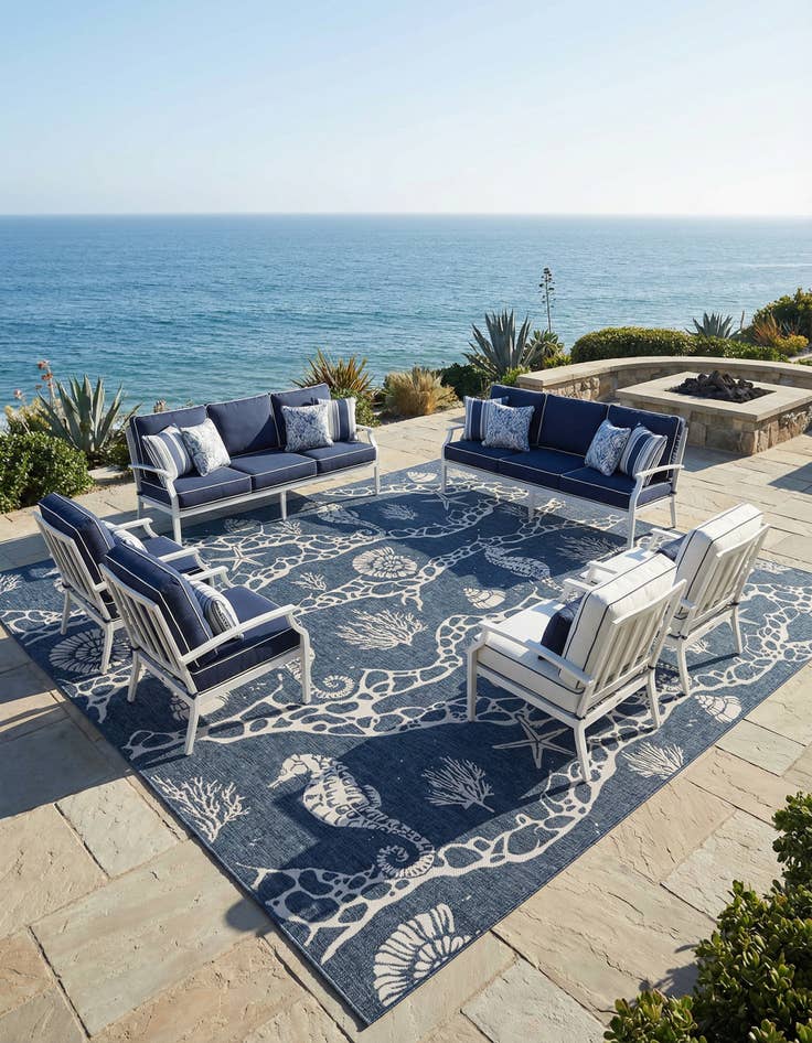 Detail image of 13' x 13'  Washable Coastal Indoor / Outdoor Square Rug
