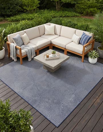 Navy Blue Easy-Clean Sabrina Soto Indoor / Outdoor Square Rug