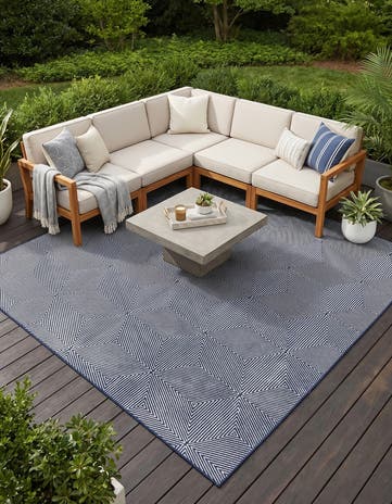 Navy Blue Easy-Clean Sabrina Soto Indoor / Outdoor Square Rug