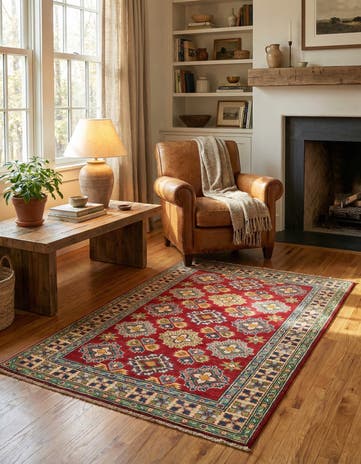 3' 4 x 4' 10 Hand Knotted Kazak Rug