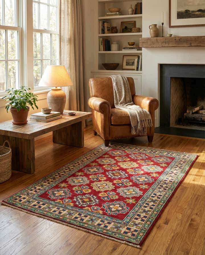 3' 4 x 4' 10 Hand Knotted Kazak Rug