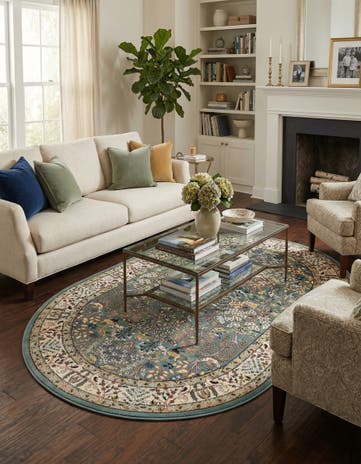 Blue Nain Design Oval Rug