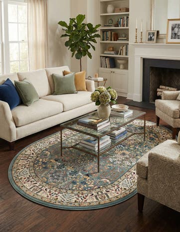 Blue Nain Design Oval Rug