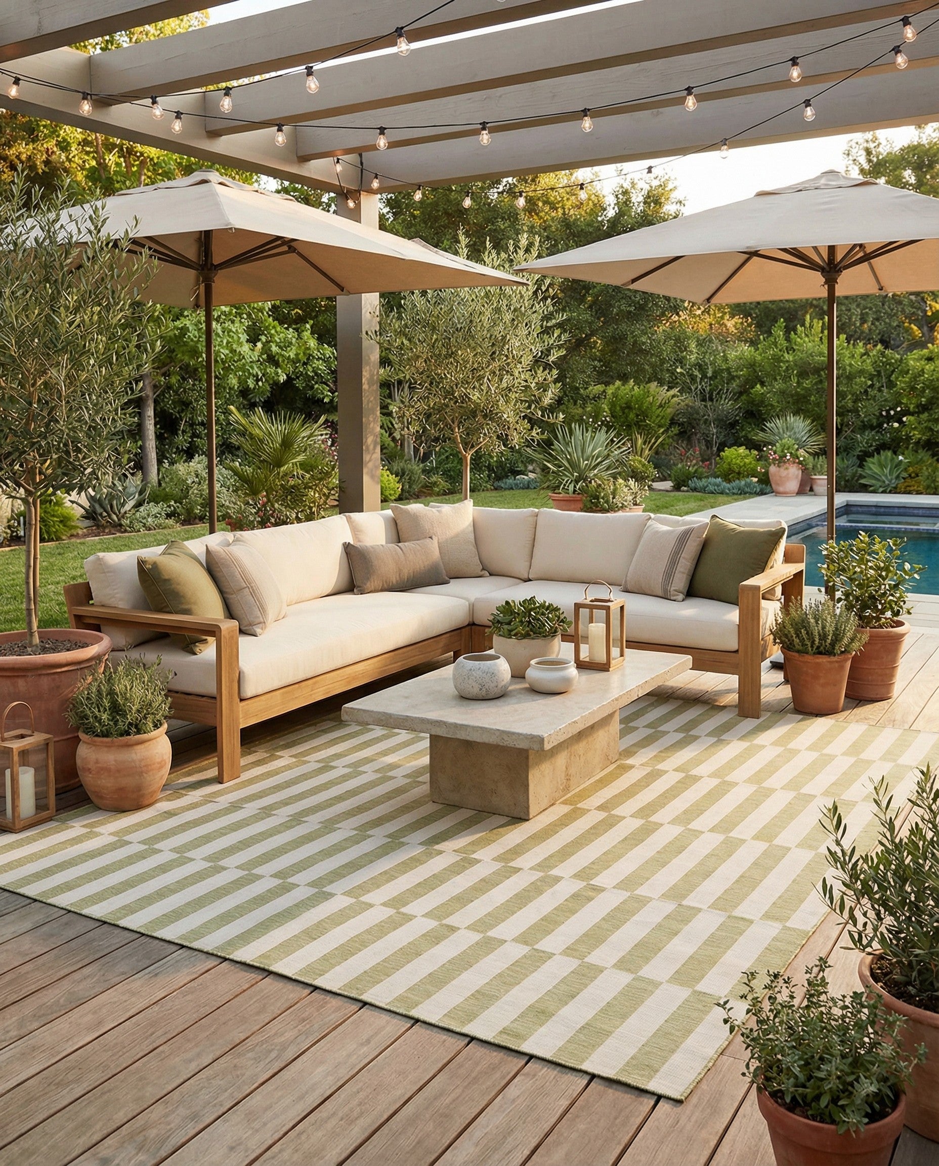 13' x 13'  Washable Striped Indoor / Outdoor Square Rug