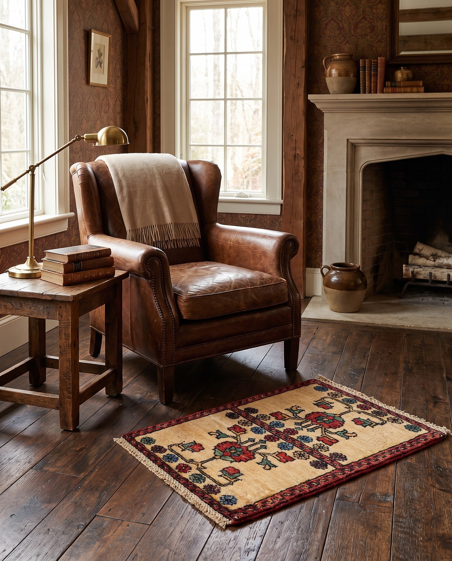 1' 4 x 2' Hand Knotted Ziegler Rug