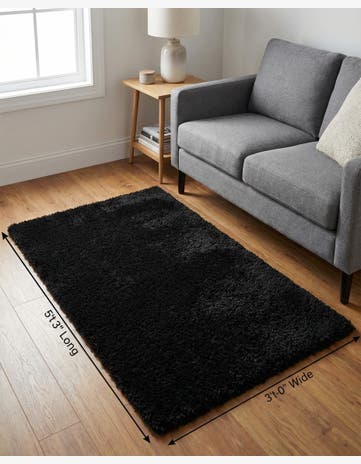Jet Black Solid Shag Rug