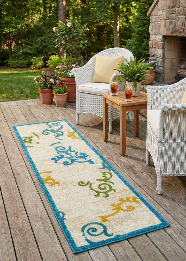 2' x 6' Easy-Clean Botanical Indoor / Outdoor Runner Rug