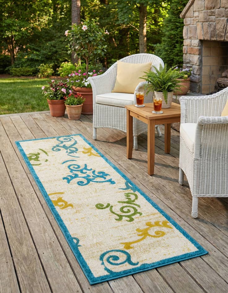 Detail image of 2' x 6'  Washable Botanical Indoor / Outdoor Runner Rug