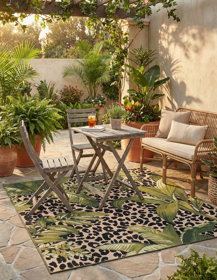 Detail image of 5' 3 x 5' 3 Washable Botanical Indoor / Outdoor Square Rug