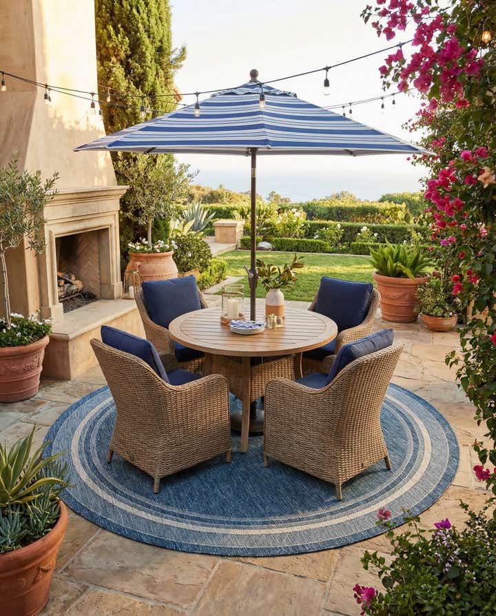 7' 10 x 7' 10 Easy-Clean Border Indoor / Outdoor Round Rug