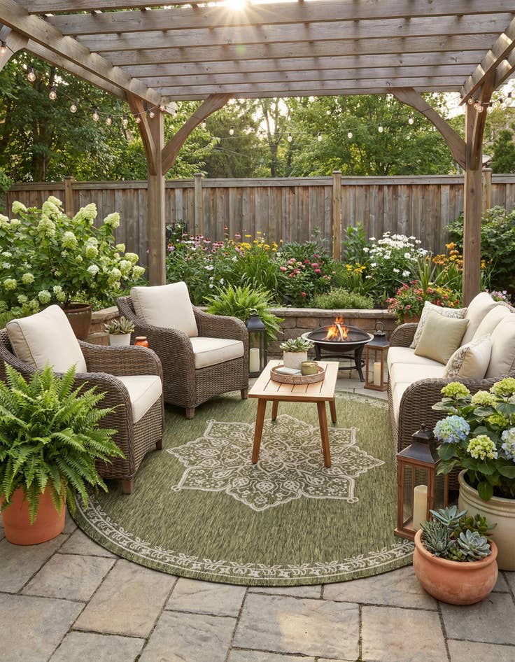 Detail image of 7' 10 x 7' 10 Washable Traditional Indoor / Outdoor Round Rug