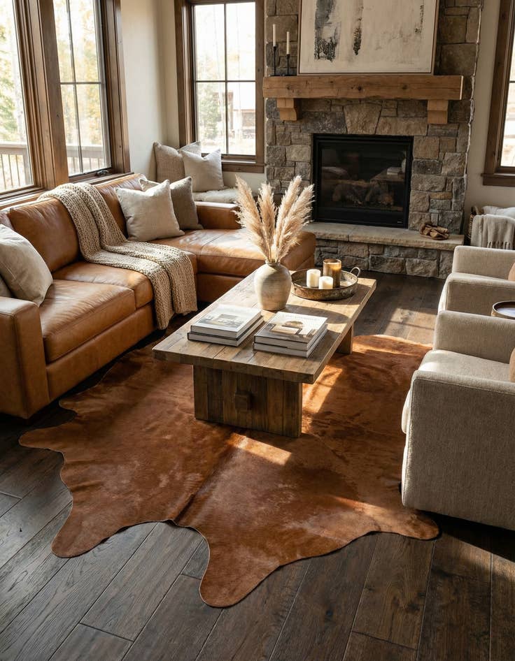 Detail image of 6' 8 x 6' 8 Cowhide Leather Square Rug