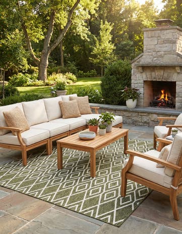 Green Easy-Clean Jill Zarin Turks and Caicos Indoor / Outdoor Square Rug