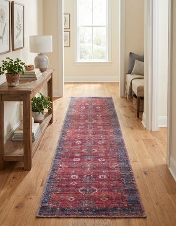 Antique Red Washable Maahru Runner Rug