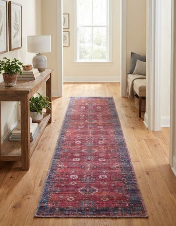 Antique Red Washable Maahru Runner Rug