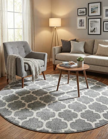 Dark Gray Lattice Round Rug