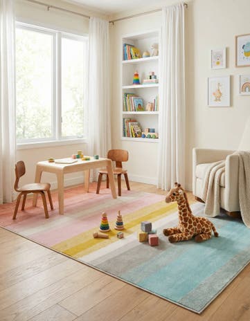 6' 1 x 9' Rainbow Stripes Whimsy Kids Rug