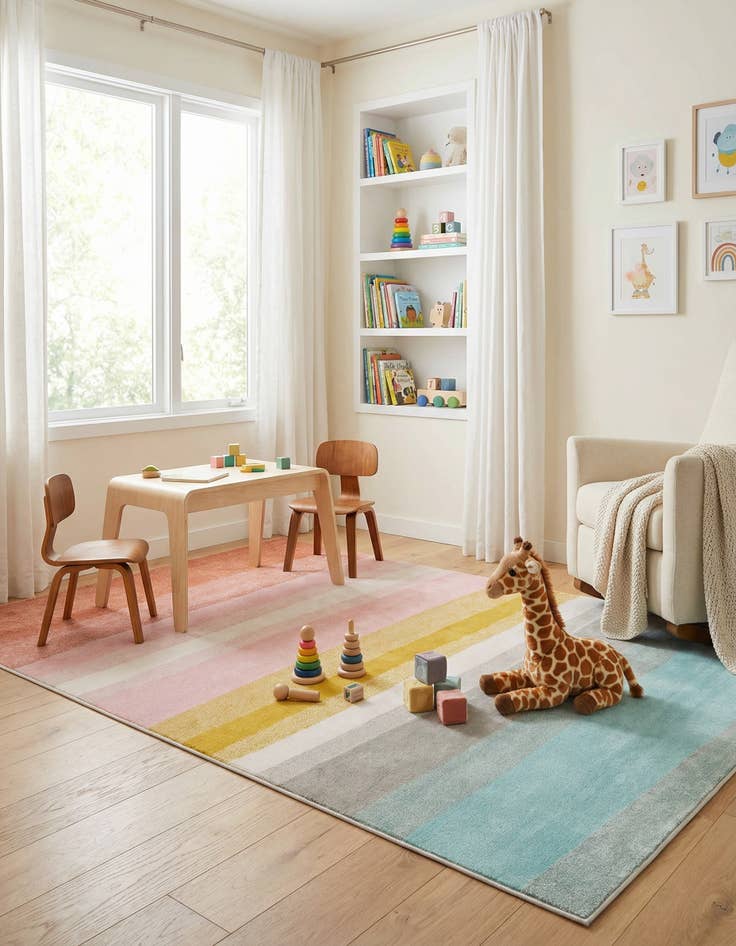 Detail image of 6' 1 x 9' Rainbow Stripes Whimsy Kids Rug