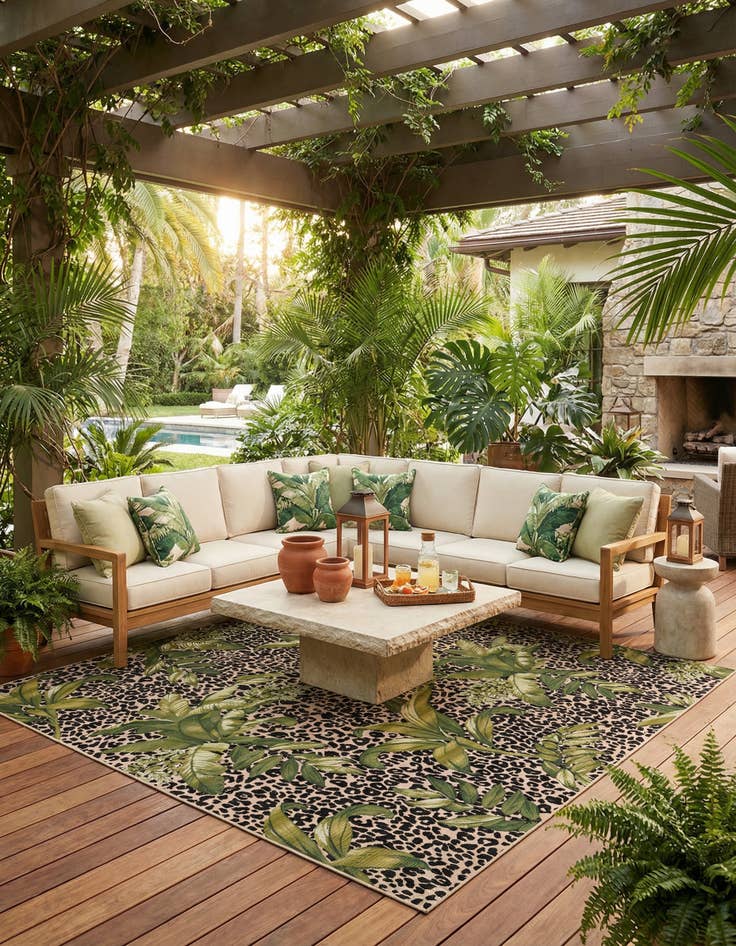 Detail image of 12' x 12'  Washable Botanical Indoor / Outdoor Square Rug