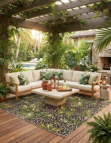 12' x 12' Easy-Clean Botanical Indoor / Outdoor Square Rug