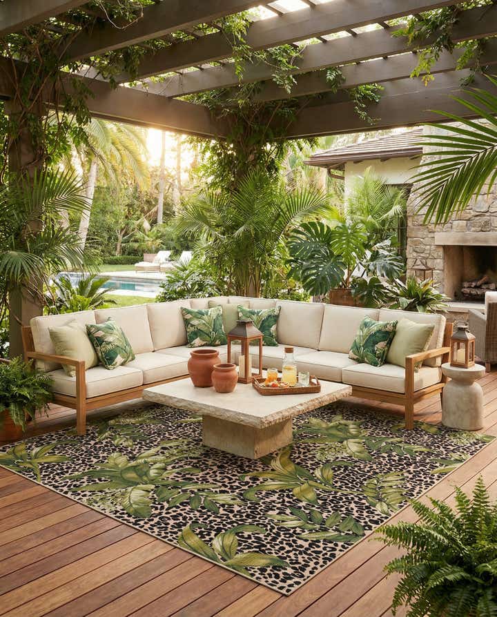12' x 12' Easy-Clean Botanical Indoor / Outdoor Square Rug