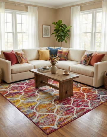 7' x 7' Lattice Frieze Square Rug